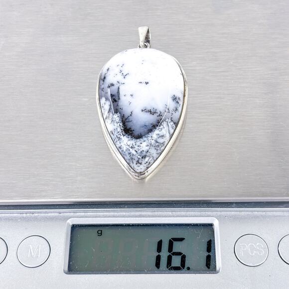 Vintage Sterling Silver 925 Dendritic Opal Teardrop Pendant - Picture 6 of 7